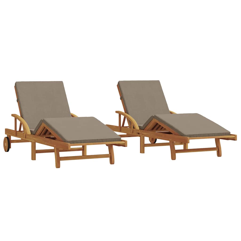 Sun Lounger 2 pcs Taupe 200 x 67 x 84cm Solid Acacia wood